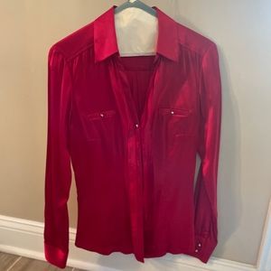 White House Black Market RED Button Down Blouse